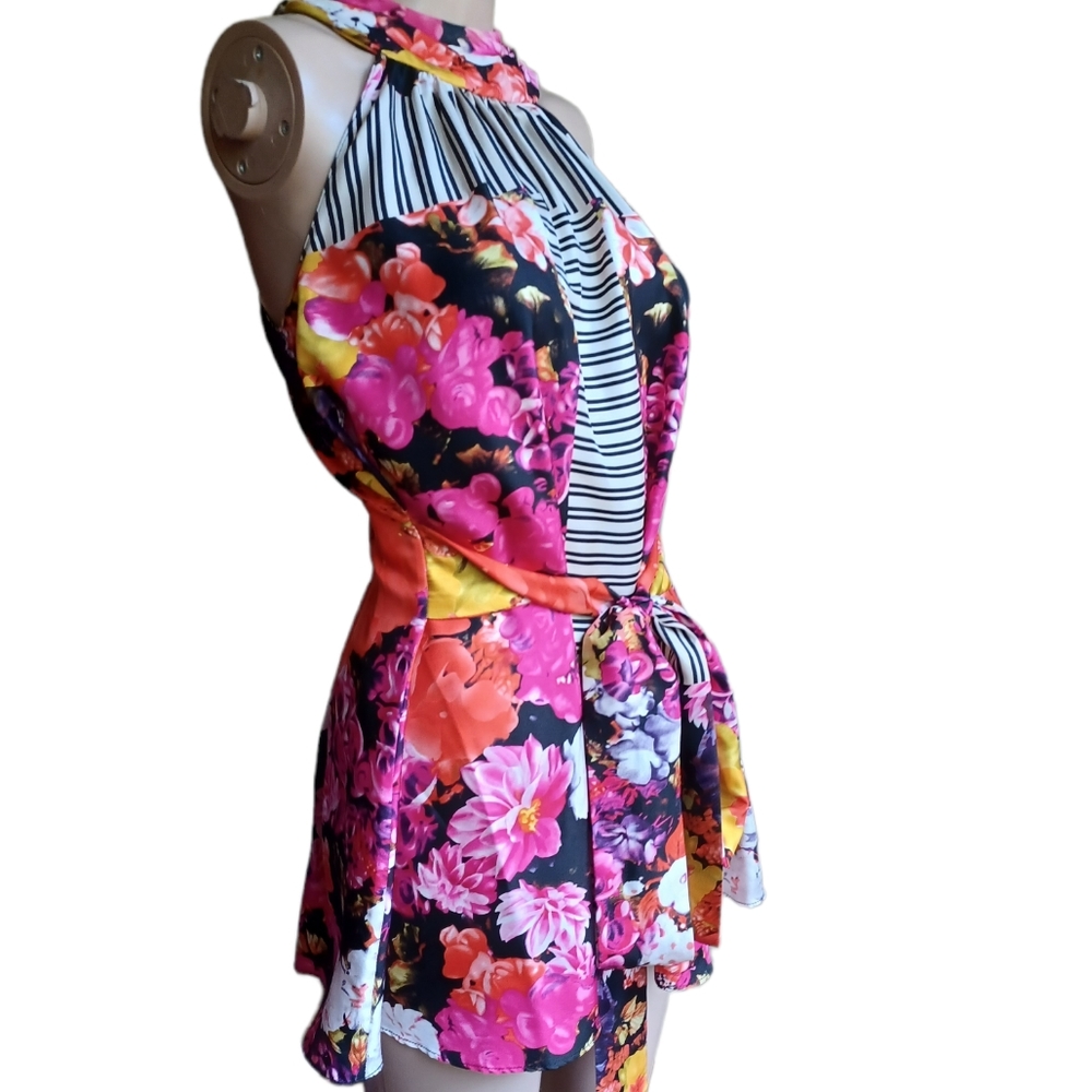 Etcetera Womens Silk Halter Top Multicolor Floral Ribbon Belt Long Size Small - Picture 7 of 9